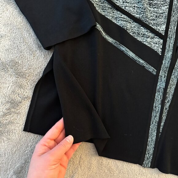 Ming Wang Collared Cardigan Women's LARGE Black Blue Open Stretch - Picture 3 of 5